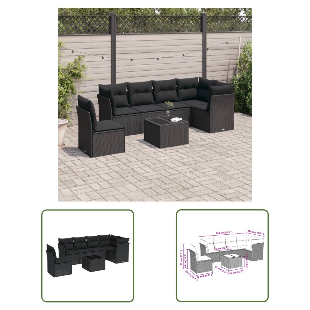 The Living Store 7-cz. zestaw wypoczynkowy do ogrodu - z poduszkami - czarny - Sofa Ogrodowa