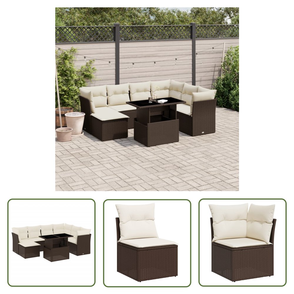 The Living Store 8-cz. zestaw wypoczynkowy do ogrodu - z poduszkami - brązowy - Sofa Ogrodowa