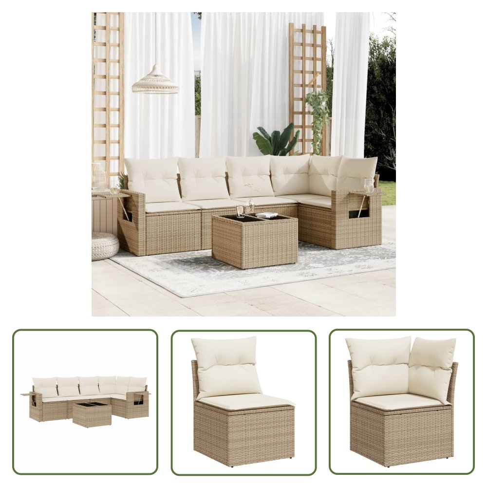 The Living Store 6-cz. zestaw mebli ogrodowych z poduszkami - beżowy - polirattan - Sofa Ogrodowa