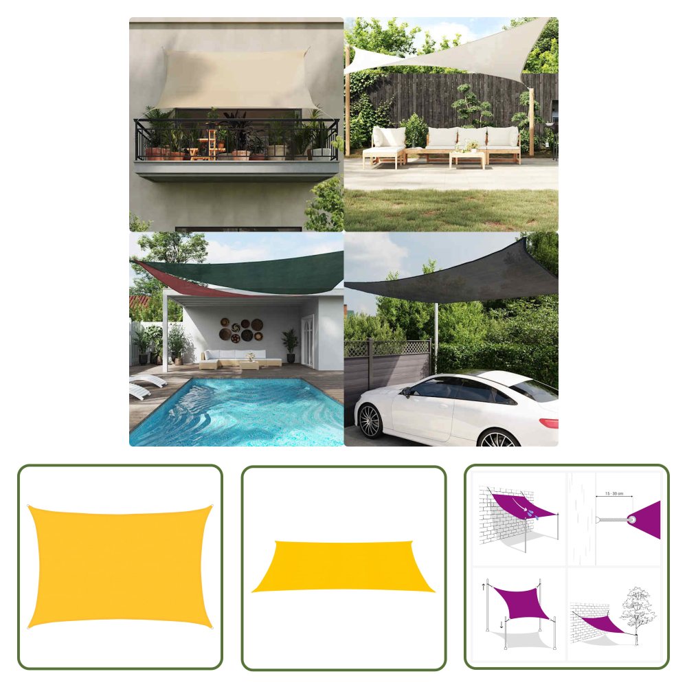 The Living Store Żagiel przeciwsłoneczny - 160 g/m² - żółty - 5x7 m - HDPE - Żagiel Przeciwsłoneczny