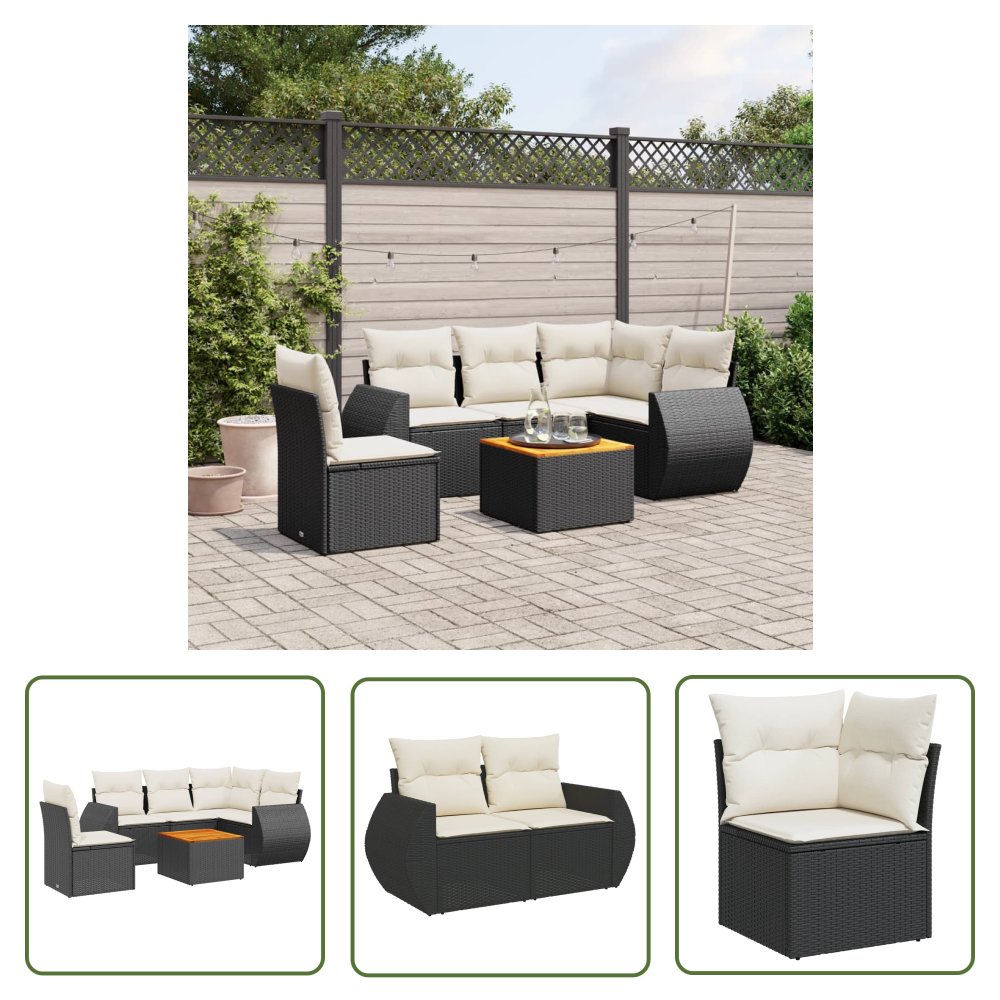 The Living Store 6-cz. zestaw mebli ogrodowych z poduszkami - czarny polirattan - Sofa Ogrodowa