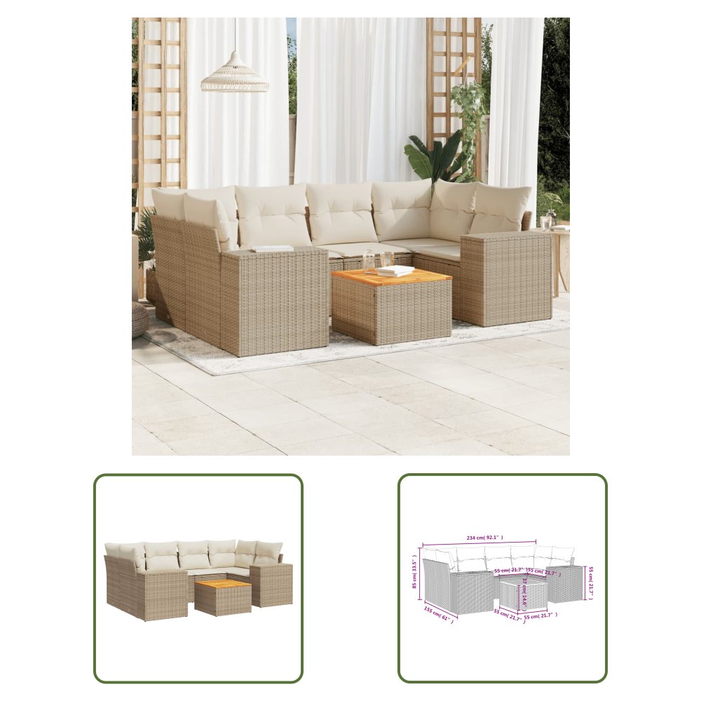 The Living Store 7-cz. zestaw wypoczynkowy do ogrodu - z poduszkami - beżowy - Sofa Ogrodowa