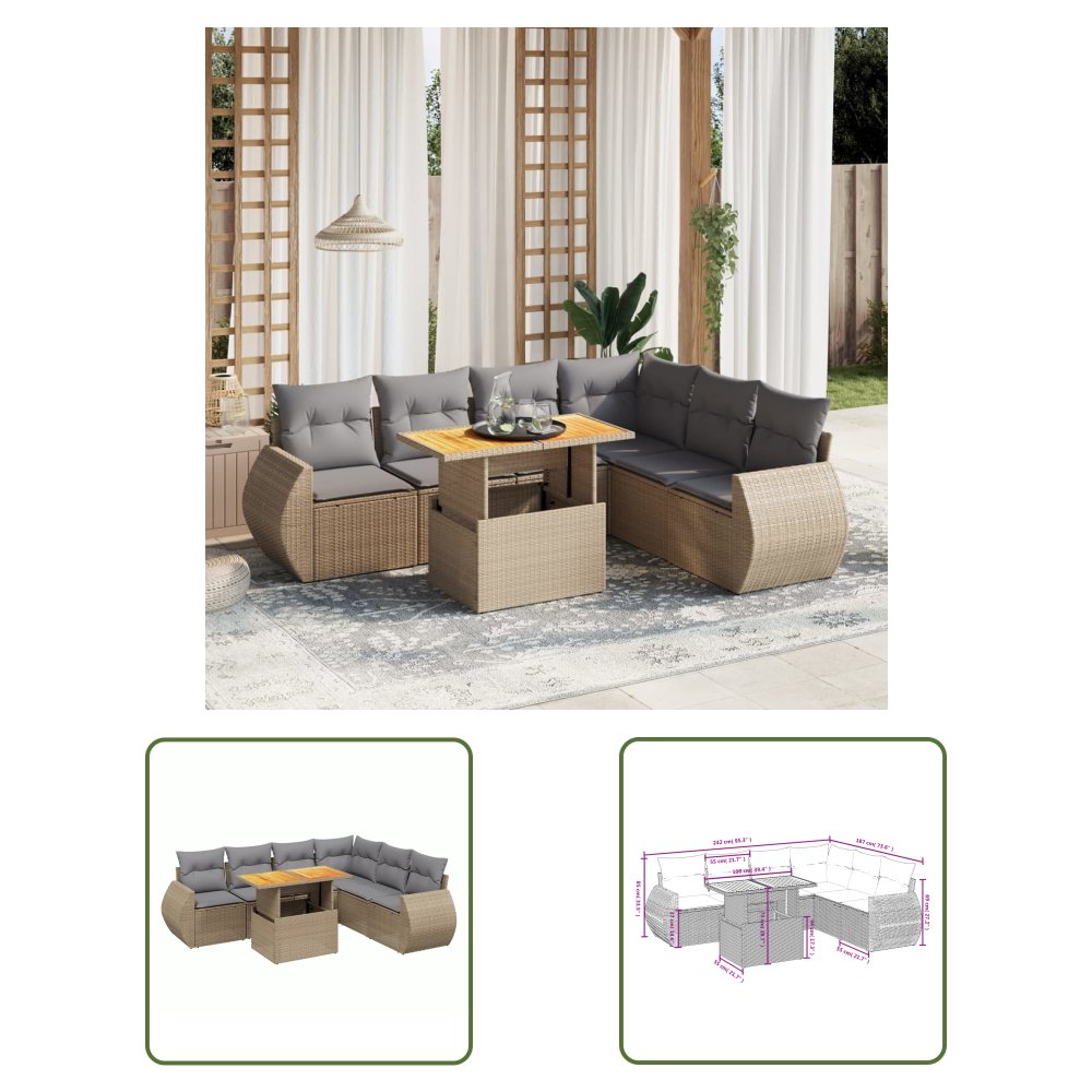 The Living Store 7-cz. zestaw wypoczynkowy do ogrodu - z poduszkami - beżowy - Sofa Ogrodowa