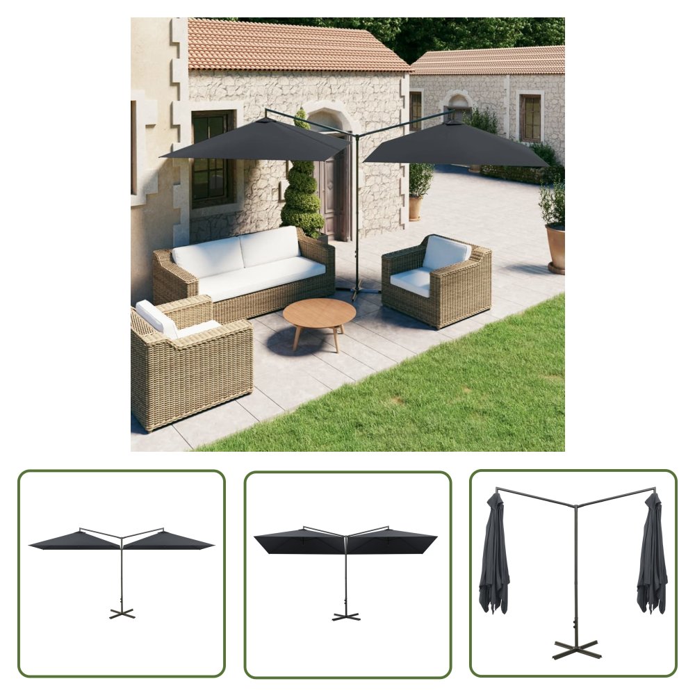 The Living Store Podwójny parasol ogrodowy - stalowy słupek - antracyt - 600x300 cm - Parasol Ogrodowy
