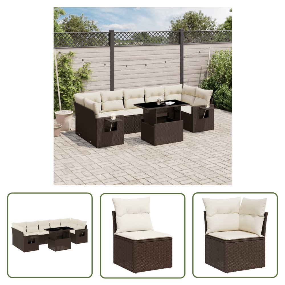 The Living Store 8-cz. zestaw wypoczynkowy do ogrodu - z poduszkami - brązowy - Sofa Ogrodowa