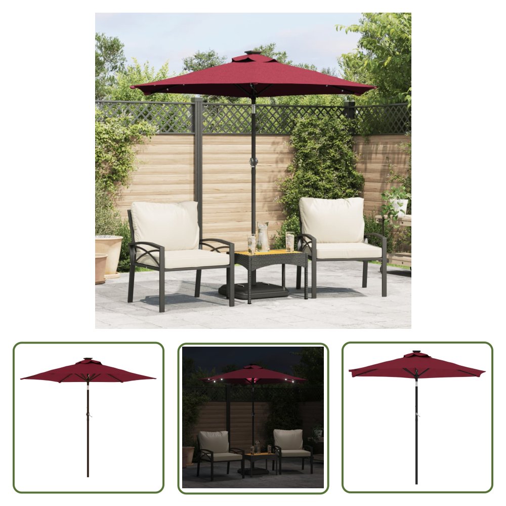 The Living Store Parasol ogrodowy LED - stalowy słupek - bordowy - 225x225x212 cm - Parasol Ogrodowy