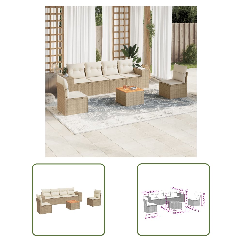 The Living Store 7-cz. zestaw wypoczynkowy do ogrodu - z poduszkami - beżowy - Sofa Ogrodowa