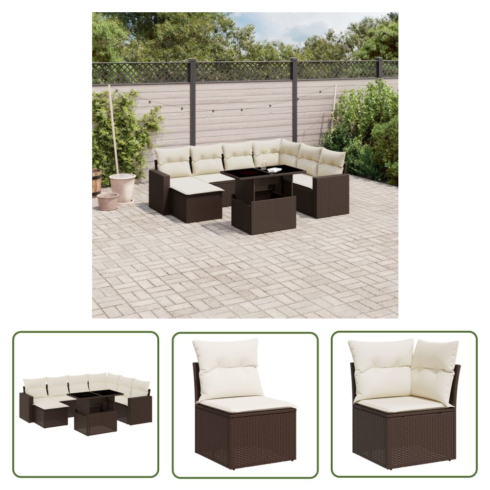 The Living Store 8-cz. zestaw wypoczynkowy do ogrodu - z poduszkami - brązowy - Sofa Ogrodowa