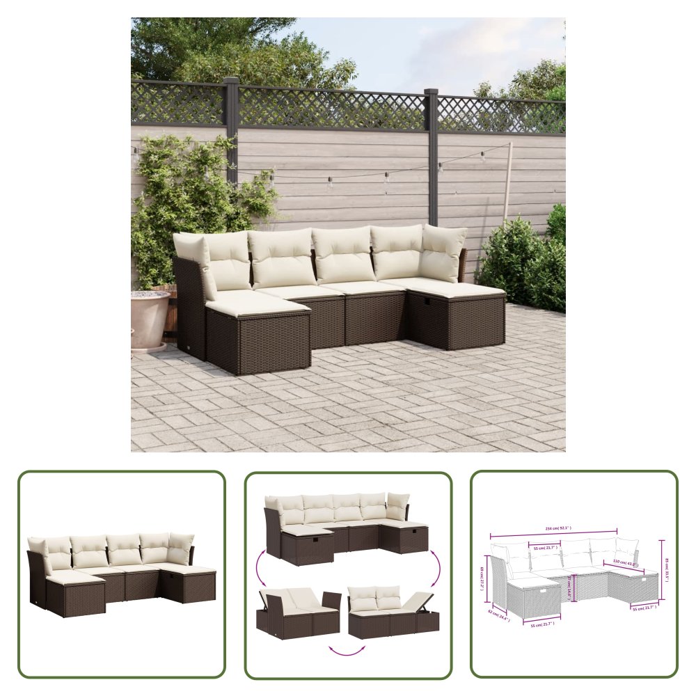 The Living Store 6-cz. zestaw wypoczynkowy do ogrodu - z poduszkami - brązowy - Sofa Ogrodowa