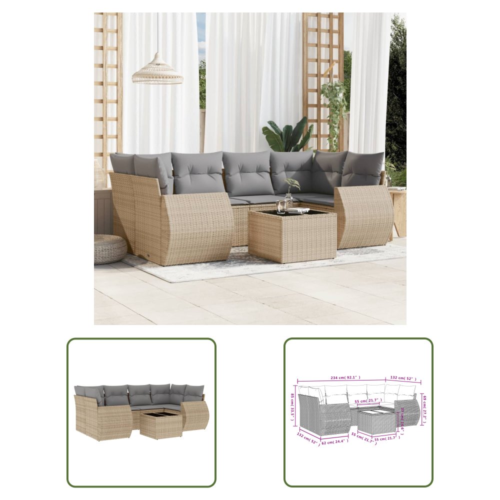 The Living Store 7-cz. zestaw wypoczynkowy do ogrodu - z poduszkami - beżowy - Sofa Ogrodowa