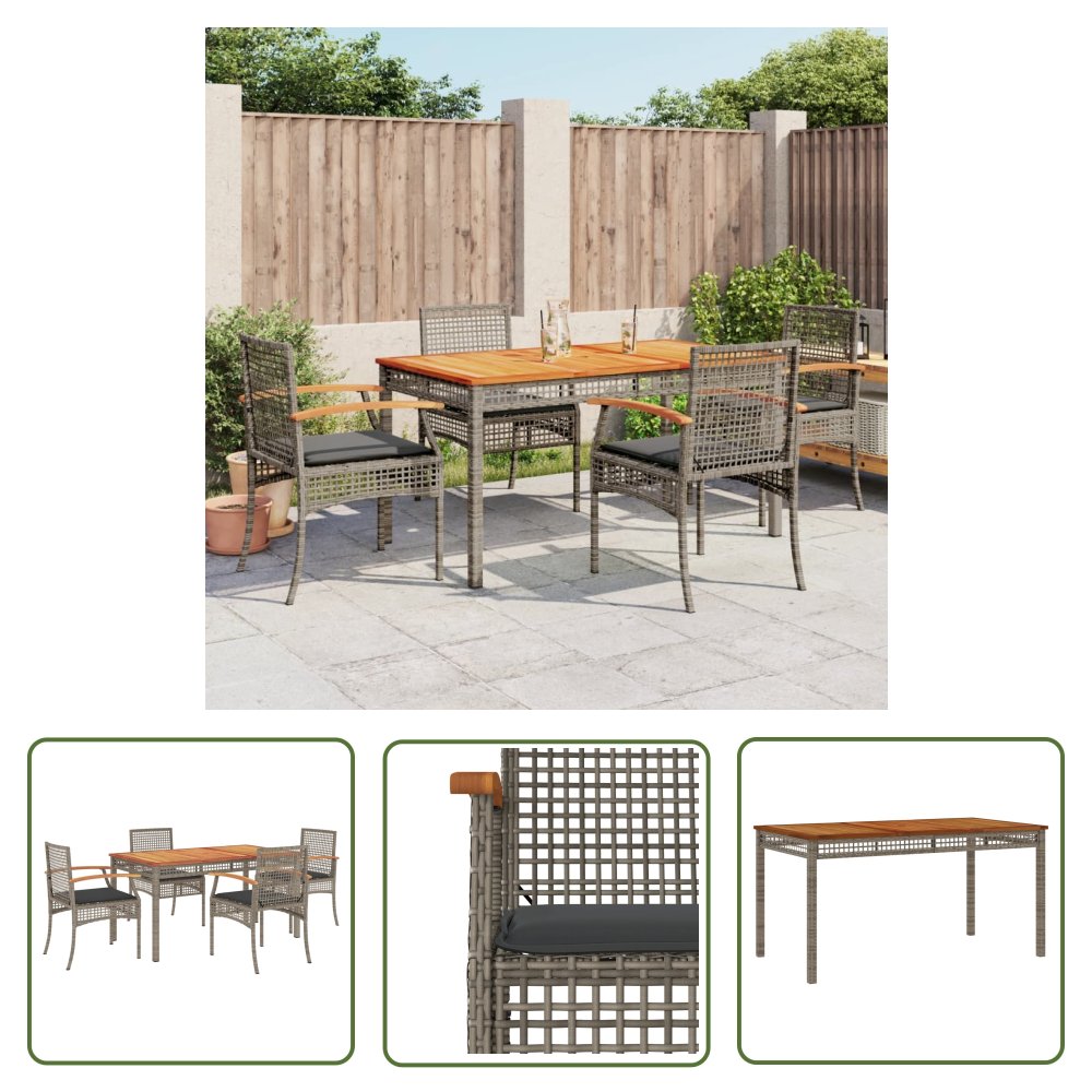 The Living Store 5-cz. zestaw mebli ogrodowych z poduszkami - szary - rattan PE - Meble Ogrodowe