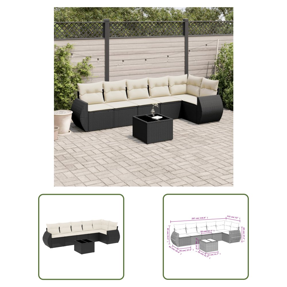 The Living Store 7-cz. zestaw wypoczynkowy do ogrodu - z poduszkami - czarny - Sofa Ogrodowa