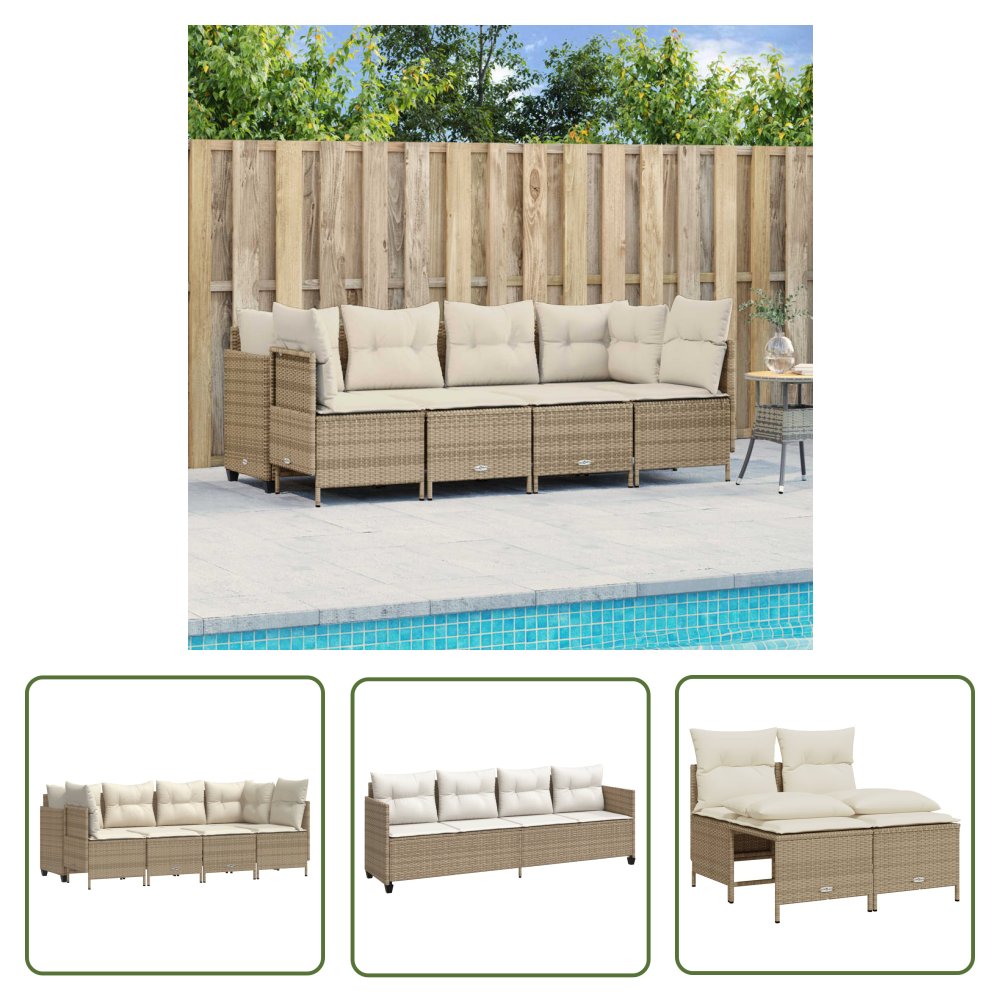 The Living Store 5-cz. zestaw mebli ogrodowych z poduszkami - beżowy - polirattan - Sofa Ogrodowa
