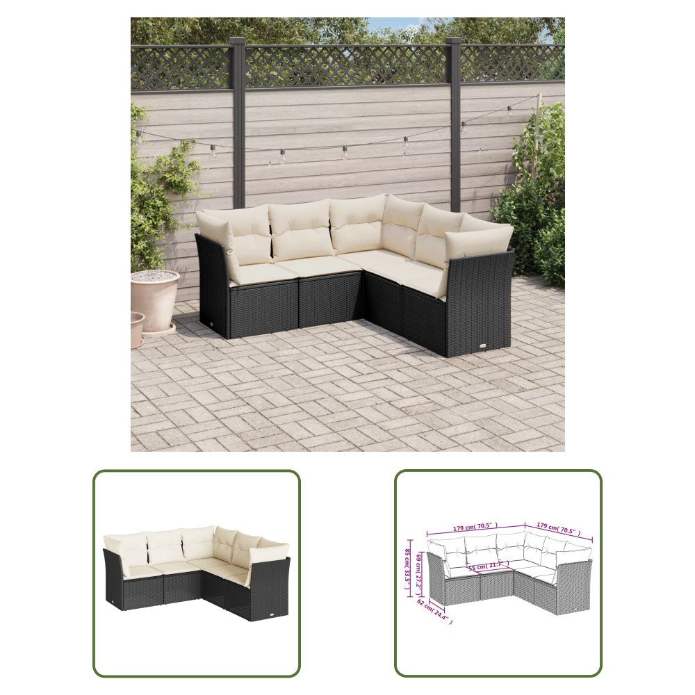 The Living Store 5-cz. zestaw wypoczynkowy do ogrodu - poduszki - czarny rattan PE - Sofa Ogrodowa