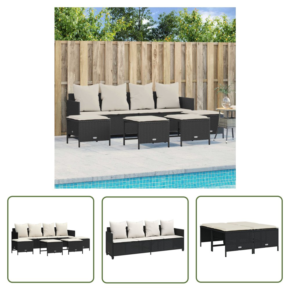 The Living Store 5-cz. zestaw wypoczynkowy do ogrodu - poduszki - czarny rattan PE - Sofa Ogrodowa