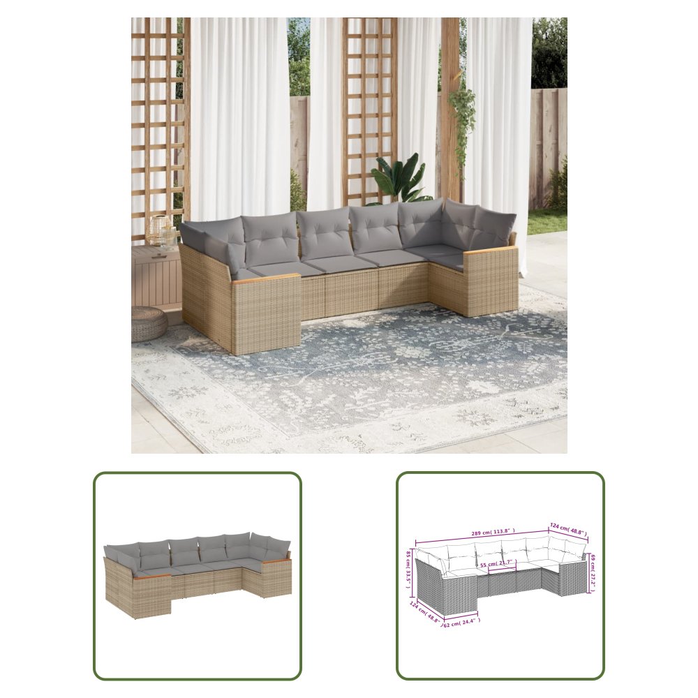 The Living Store 7-cz. zestaw wypoczynkowy do ogrodu - z poduszkami - beżowy - Sofa Ogrodowa