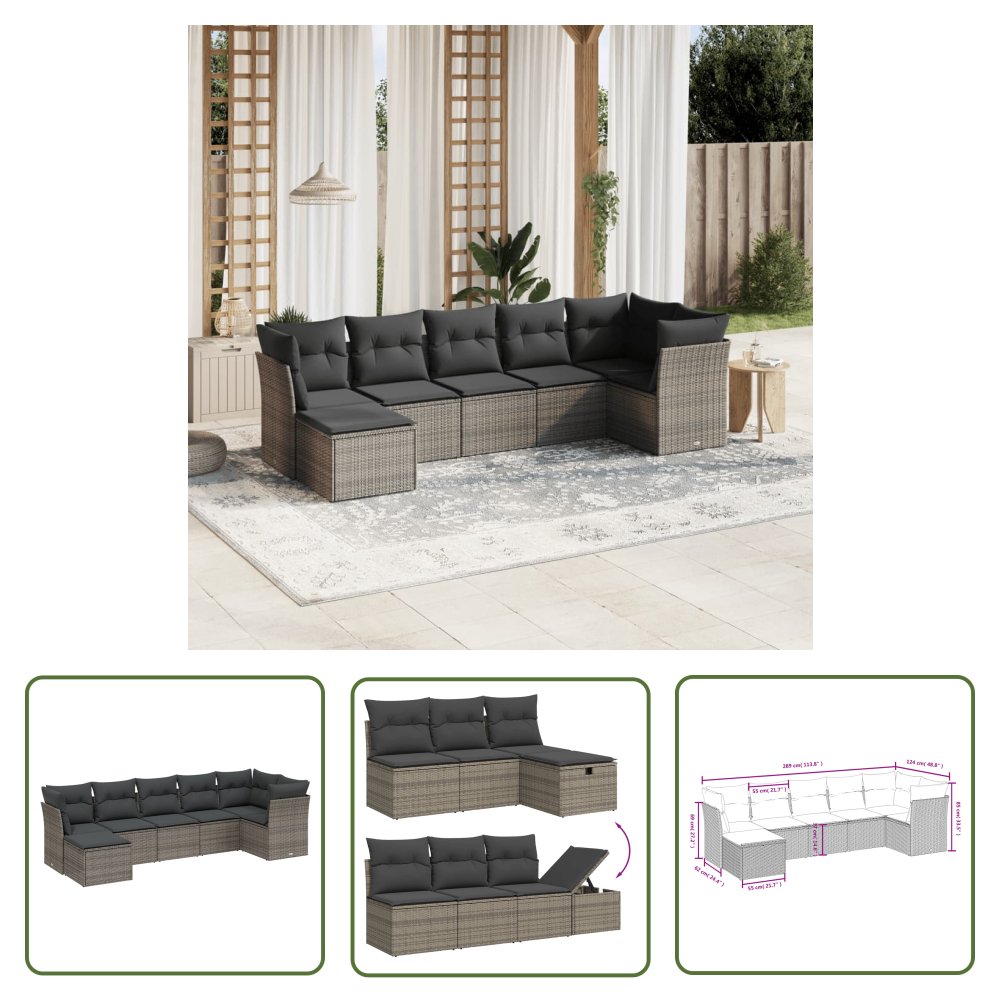 The Living Store 7-cz. zestaw wypoczynkowy do ogrodu - z poduszkami - szary - Sofa Ogrodowa