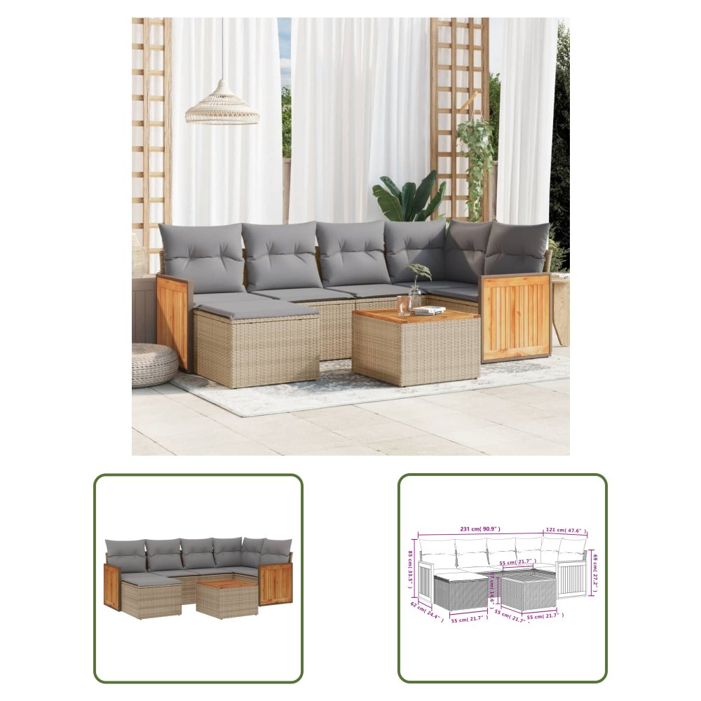 The Living Store 7-cz. zestaw wypoczynkowy do ogrodu - z poduszkami - beżowy - Sofa Ogrodowa