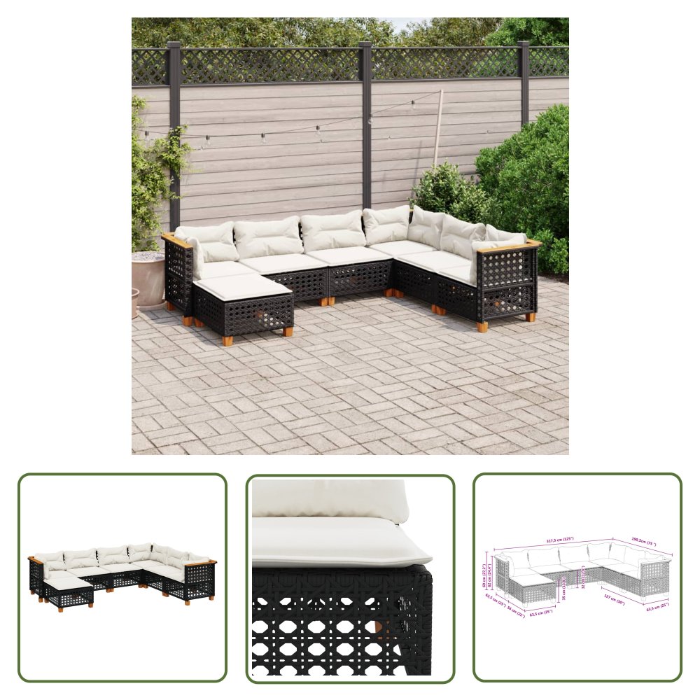 The Living Store 7-cz. zestaw wypoczynkowy do ogrodu - z poduszkami - czarny - Sofa Ogrodowa