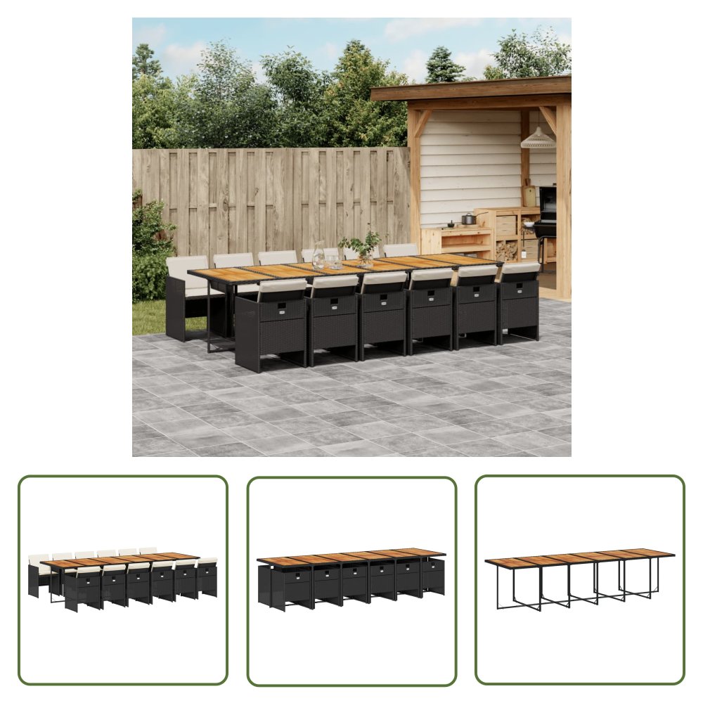 The Living Store 13-cz. zestaw mebli do ogrodu - poduszki - czarny - rattan PE - Meble Ogrodowe