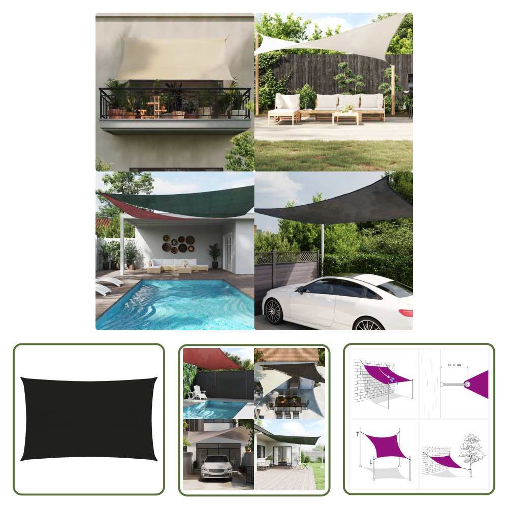 The Living Store Żagiel przeciwsłoneczny - 160 g/m² - czarny - 3x5 m - HDPE - Żagiel Ogrodowy