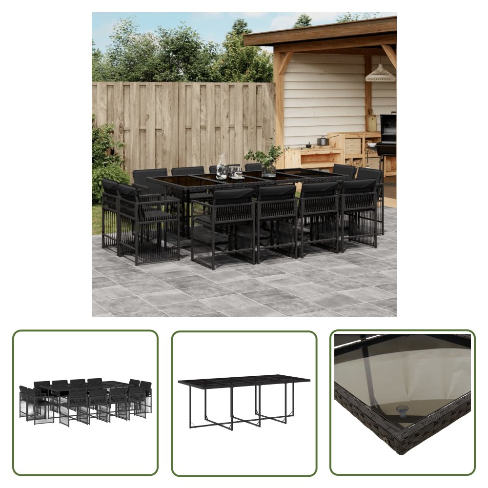 The Living Store 13-cz. zestaw mebli do ogrodu - poduszki - czarny - rattan PE - Meble Ogrodowe