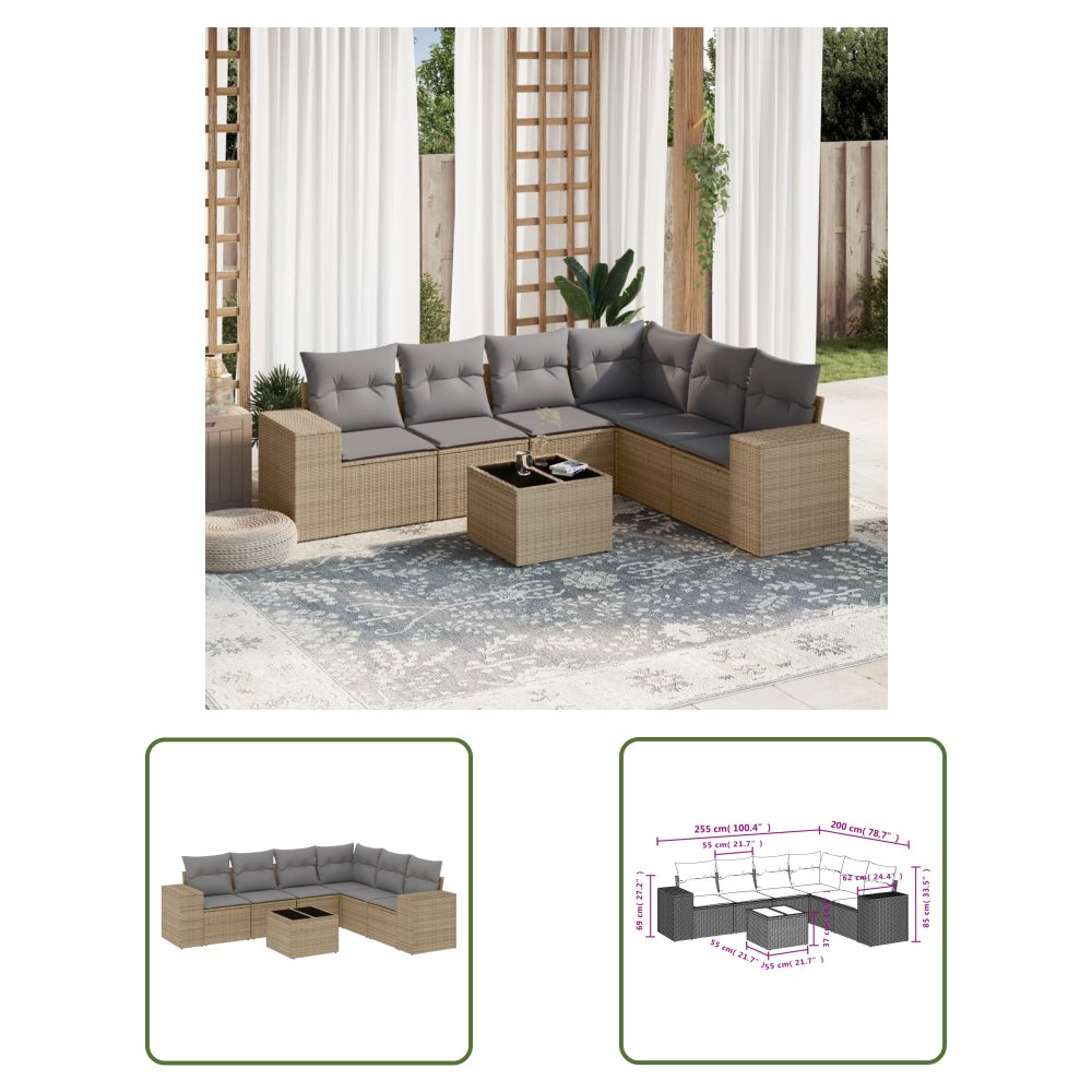 The Living Store 7-cz. zestaw wypoczynkowy do ogrodu - z poduszkami - beżowy - Sofa Ogrodowa
