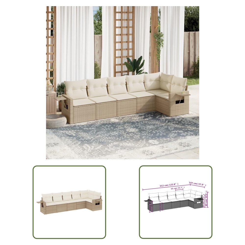 The Living Store 6-cz. zestaw mebli ogrodowych z poduszkami - beżowy - polirattan - Sofa Ogrodowa
