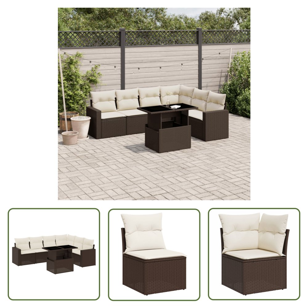 The Living Store 7-cz. zestaw wypoczynkowy do ogrodu - z poduszkami - brązowy - Sofa Ogrodowa