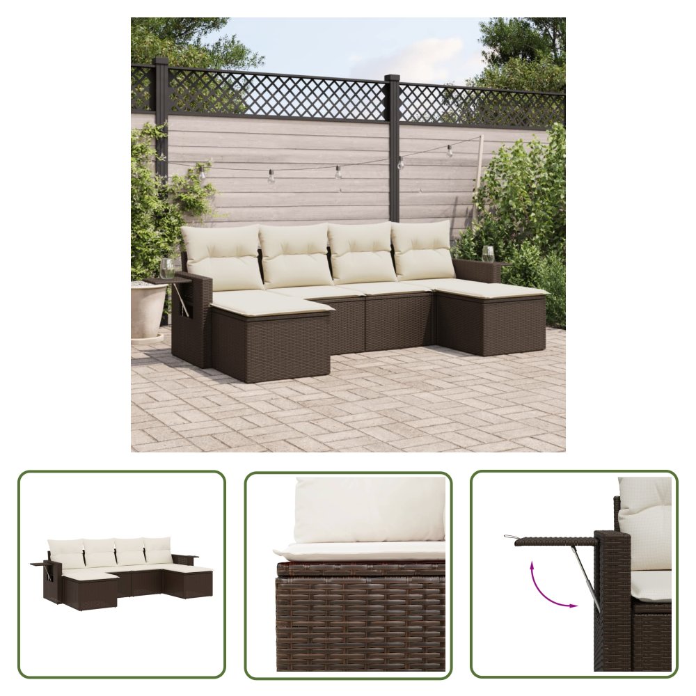 The Living Store 6-cz. zestaw wypoczynkowy do ogrodu - z poduszkami - brązowy - Sofa Ogrodowa