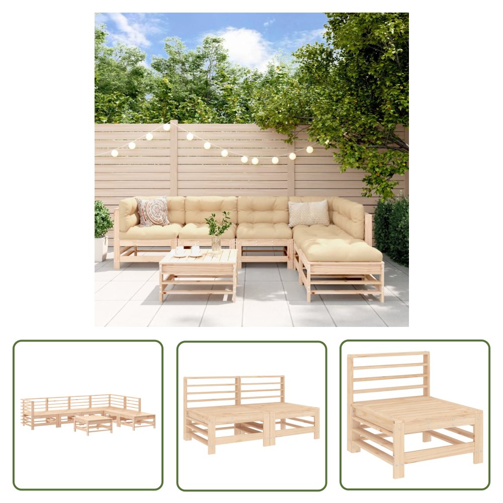 The Living Store 7-cz. zestaw mebli ogrodowych - lite drewno sosnowe - Meble Ogrodowe