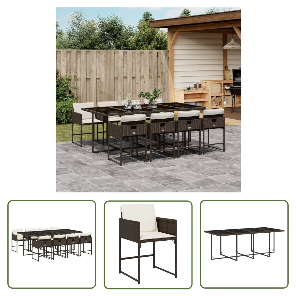 The Living Store 9-cz. zestaw mebli ogrodowych z poduszkami - brązowy - rattan PE - Meble Ogrodowe
