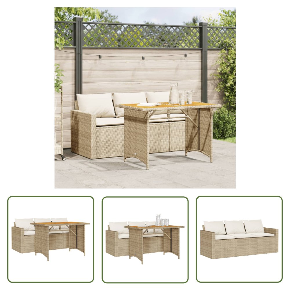 The Living Store 2-cz. zestaw mebli ogrodowych z poduszkami - beżowy - polirattan - Meble Ogrodowe