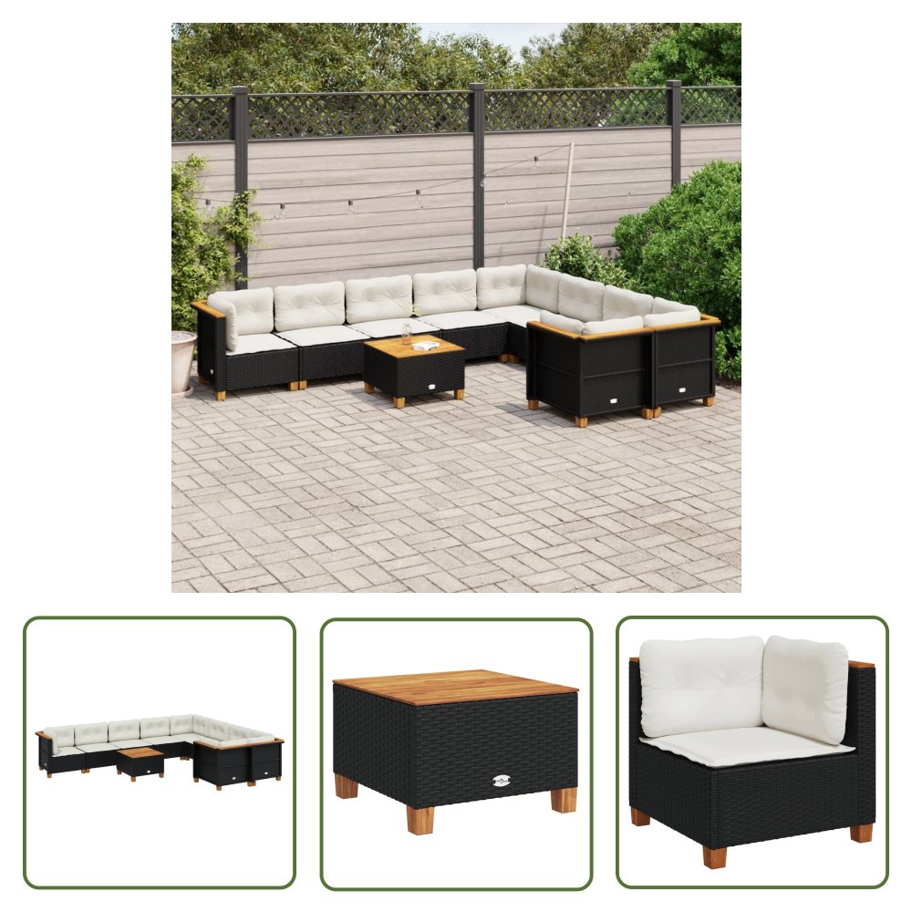 The Living Store 10-cz. zestaw wypoczynkowy do ogrodu - z poduszkami - czarny - Sofa Ogrodowa