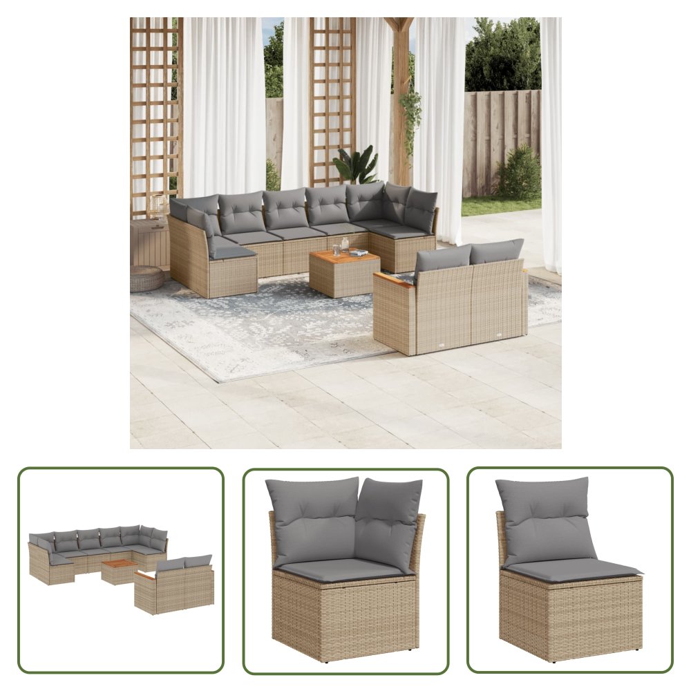 The Living Store 10-cz. zestaw mebli ogrodowych z poduszkami - mieszany beż - Sofa Ogrodowa