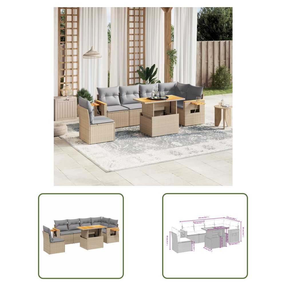 The Living Store 7-cz. zestaw wypoczynkowy do ogrodu - z poduszkami - beżowy - Sofa Ogrodowa