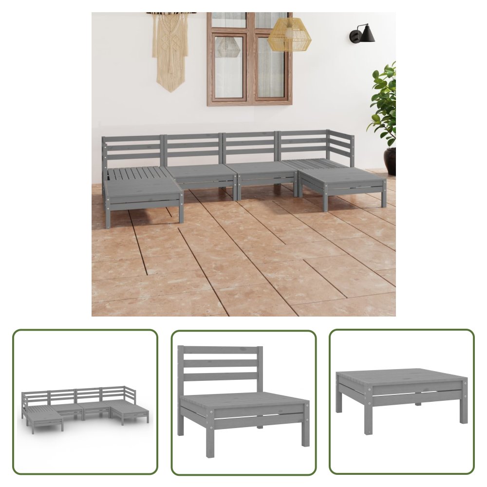The Living Store 6-cz. zestaw mebli wypoczynkowych do ogrodu - szary - sosnowy - Zestaw Mebli Ogrodowych
