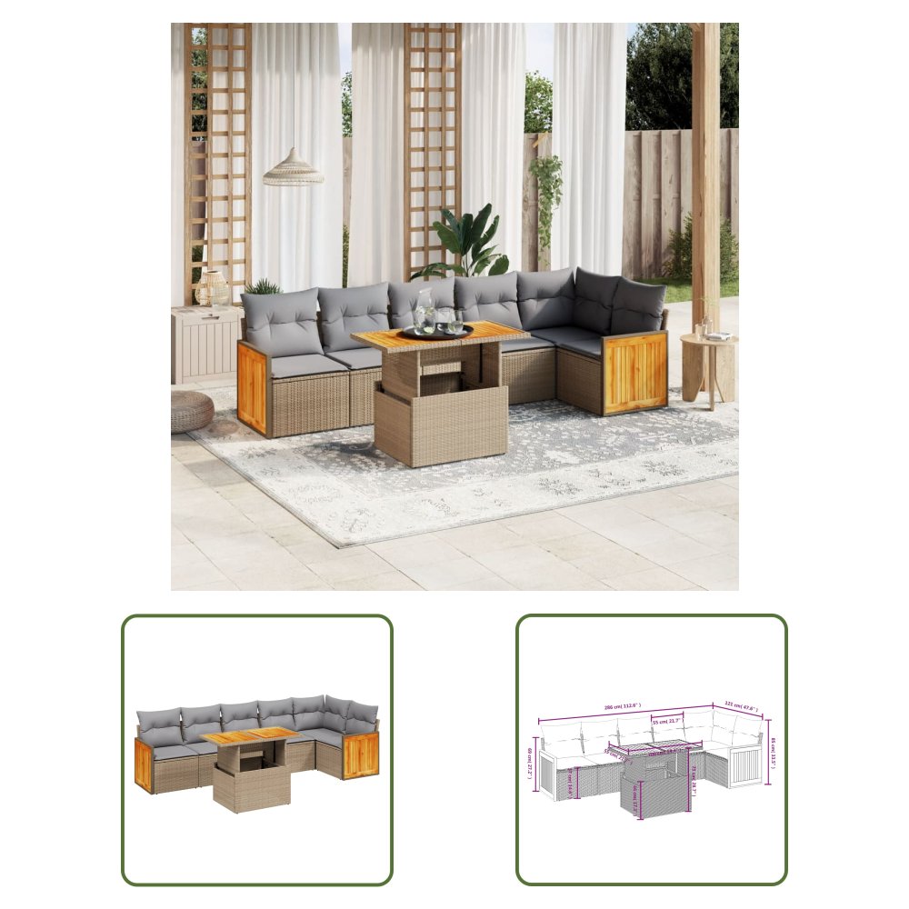 The Living Store 7-cz. zestaw wypoczynkowy do ogrodu - z poduszkami - beżowy - Sofa Ogrodowa