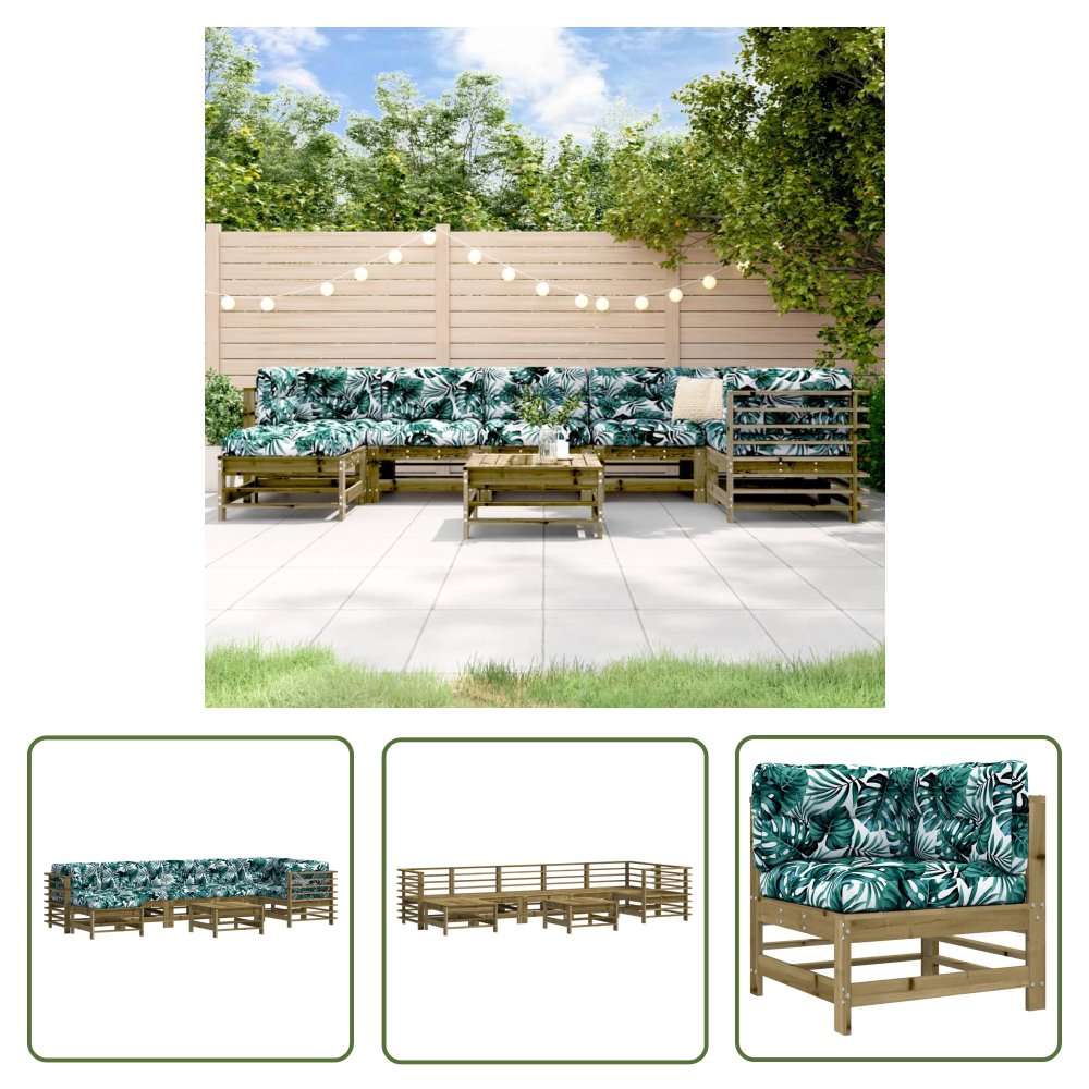 The Living Store 8-cz. zestaw mebli do ogrodu - z poduszkami - impregnowana sosna - Meble Ogrodowe