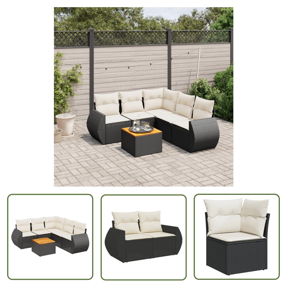The Living Store 6-cz. zestaw mebli ogrodowych z poduszkami - czarny polirattan - Sofa Ogrodowa