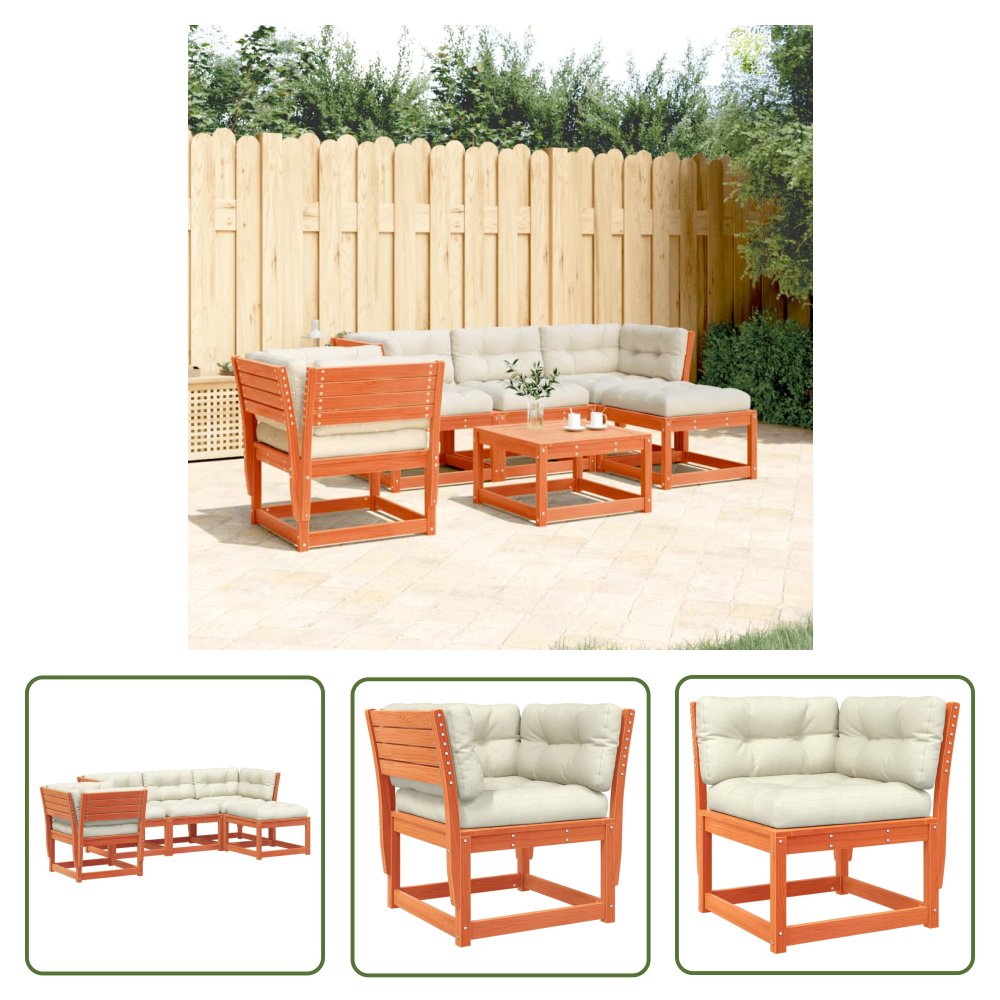 The Living Store 5-cz. zestaw mebli ogrodowych z poduszkami - woskowy brąz - sosna - Zestaw Wypoczynkowy Do Ogrodu