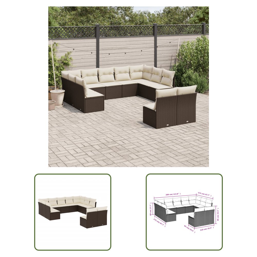 The Living Store 11-cz. zestaw mebli ogrodowych z poduszkami - brązowy - rattan PE - Sofa Ogrodowa