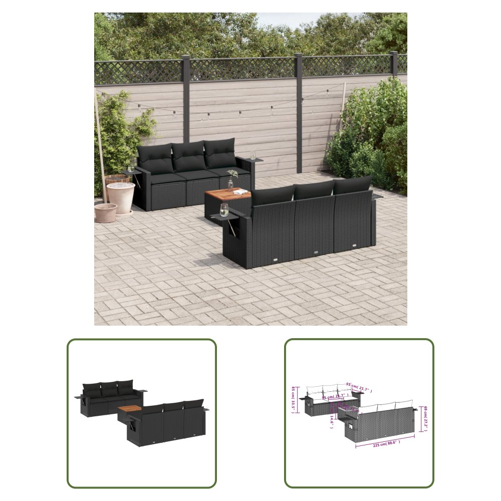 The Living Store 7-cz. zestaw wypoczynkowy do ogrodu - z poduszkami - czarny - Sofa Ogrodowa