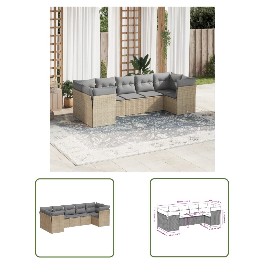 The Living Store 7-cz. zestaw wypoczynkowy do ogrodu - z poduszkami - beżowy - Sofa Ogrodowa