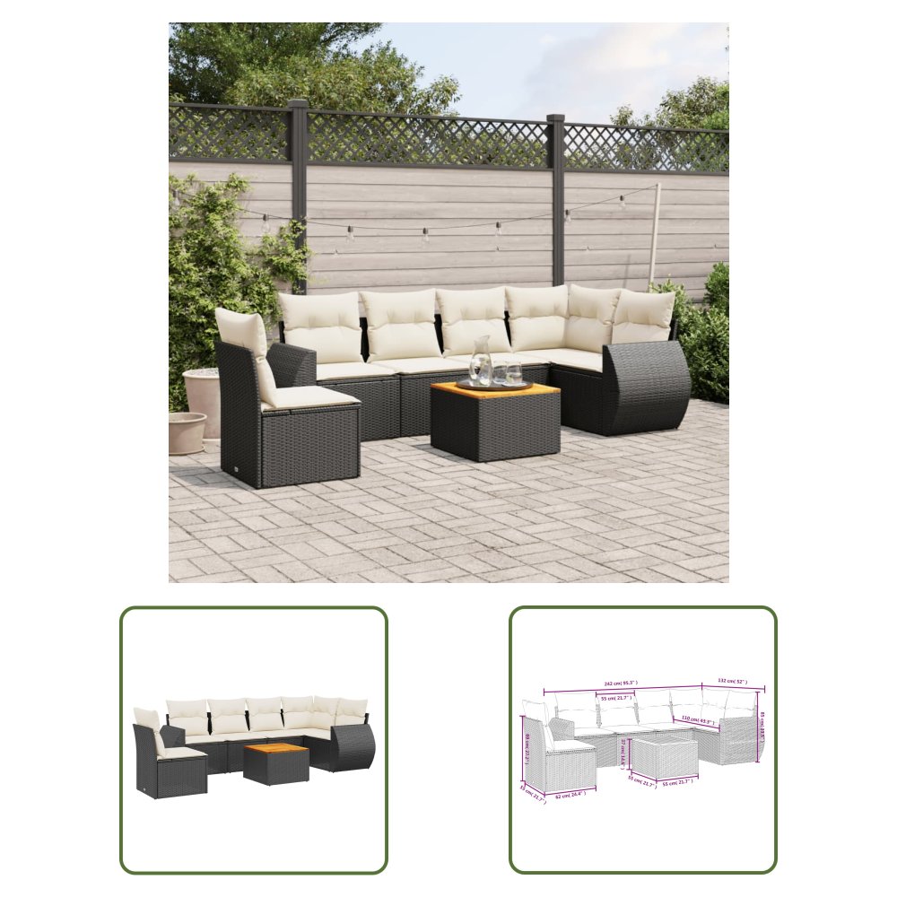 The Living Store 7-cz. zestaw wypoczynkowy do ogrodu - z poduszkami - czarny - Sofa Ogrodowa