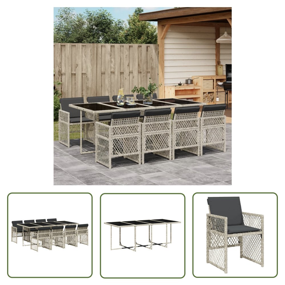 The Living Store 9-cz. zestaw mebli ogrodowych z poduszkami - jasnoszary - Meble Ogrodowe