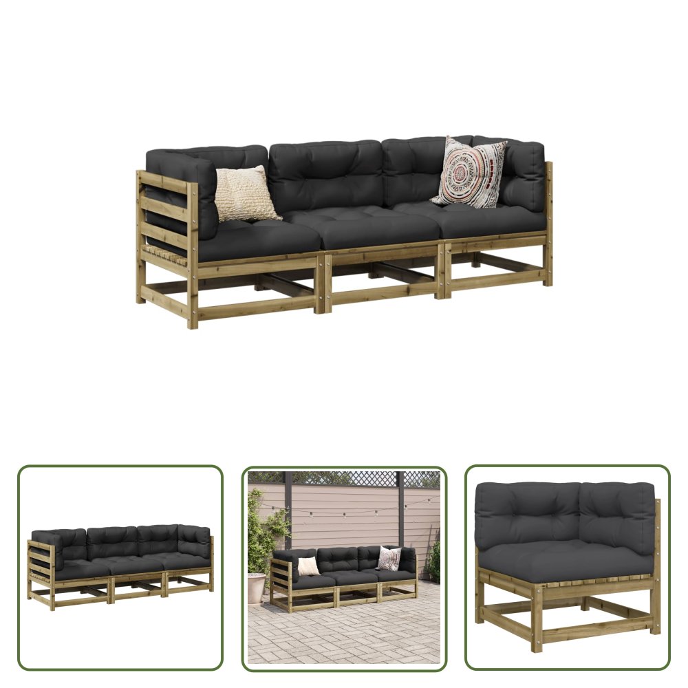 The Living Store 3-cz zestaw mebli ogrodowych z poduszkami - impregnowana sosna - Zestaw Wypoczynkowy Do Ogrodu