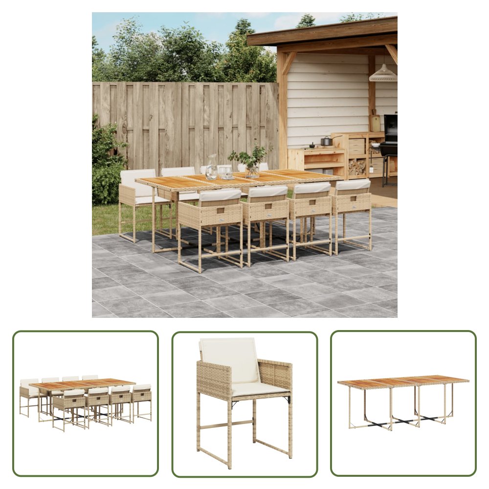 The Living Store 9-cz. zestaw mebli ogrodowych z poduszkami - beżowy - polirattan - Meble Ogrodowe