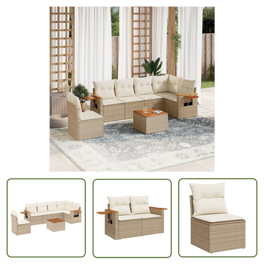 The Living Store 7-cz. zestaw wypoczynkowy do ogrodu - z poduszkami - beżowy - Sofa Ogrodowa