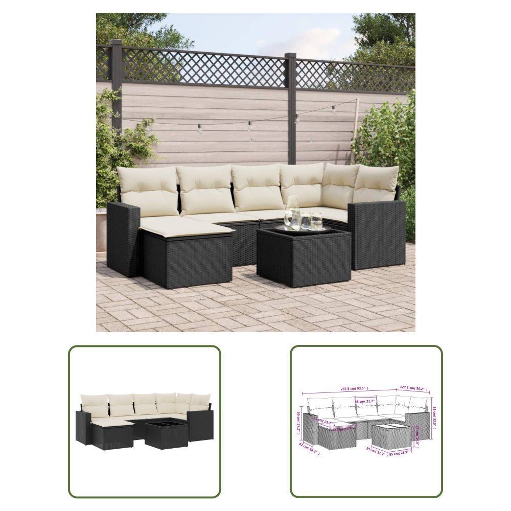 The Living Store 7-cz. zestaw wypoczynkowy do ogrodu - z poduszkami - czarny - Sofa Ogrodowa